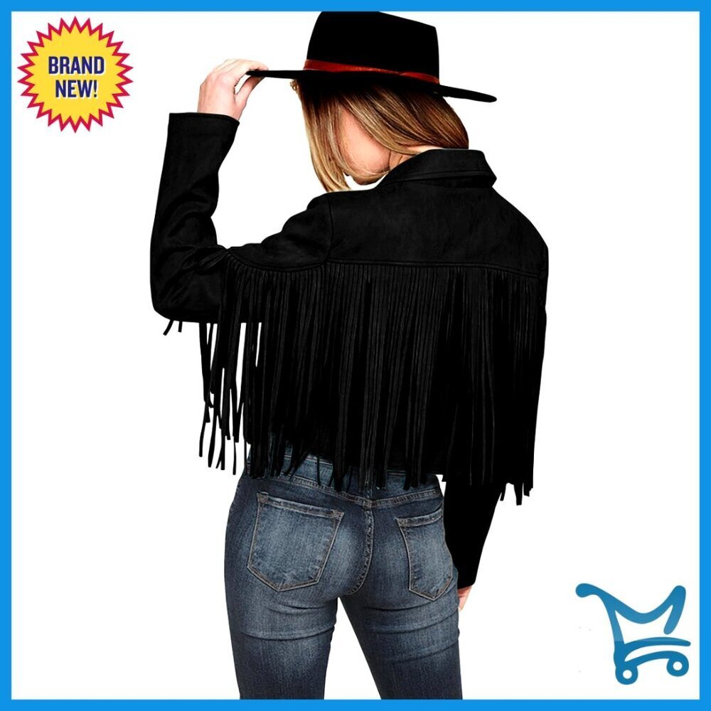 Faux Suede Fringe Cropped Jacket Y2K Chic Motorcycle Style Open Front